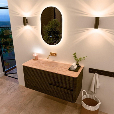 Mondiaz CIRO-DLUX Meuble de salle de bains - 110x45x50cm - Plan vasque Solid Surface Saba - 1 vasque à gauche - sans trous de robinetterie - 2 tiroirs - Shadow