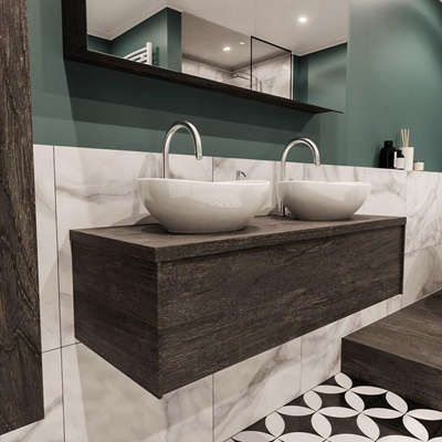 Mondiaz LUSH Meuble salle de bains avec 1 tiroir lavabo BARCO 120x30x45cm double 2 trous de robinet Dark brown/Brun foncé