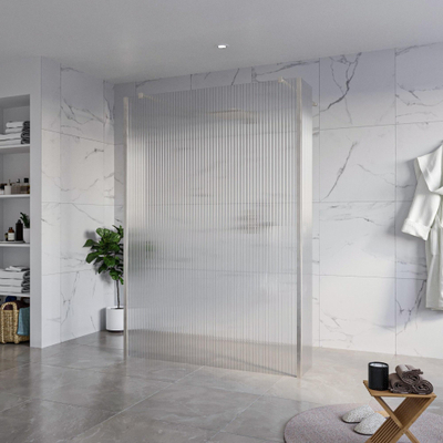 FugaFlow Eccelente Vetro Douche à l'italienne - 140x200cm - verre clair nervuré - anticalcaire - verre de sécurité 8mm - 2 parois latérales 30cm - avec bras muraux et profilés d'angle - Inox brossé