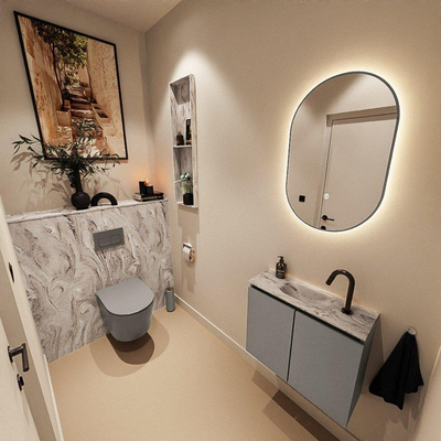 MONDIAZ TURE-DLUX Meuble toilette - 60cm - Smoke - EDEN - vasque Glace - position centrale - 1 trou de robinet
