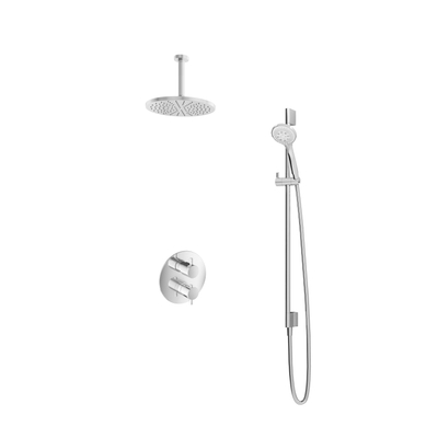 Hotbath Get Together complete thermostatische douche inbouwset Laddy R met 2 weg stop omstel IBS2RA chroom 3 standen handdouche met plafondbuis 15cm diameter douchekop 25cm inclusief glijstang