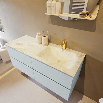 Mondiaz VICA-DLUX ensemble de meuble de salle de bain - 120cm - meuble sous-vasque argile - 4 tiroirs - lavabo encastré nuage droite - 1 trou de robinet - version haute de 60cm - frape