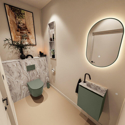 MONDIAZ TURE-DLUX Meuble de toilettes 40 cm Army. Lavabo EDEN Glace position à droite. Avec 1 trou de robinet.