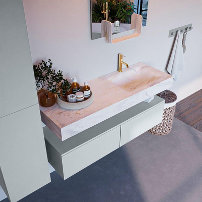 Mondiaz ALAN-DLUX Ensemble de meuble - 130cm - meuble Clay mat - 2 tiroirs - Lavabo Cloud Ostra suspendu - vasque Droite - 1 trou de robinet