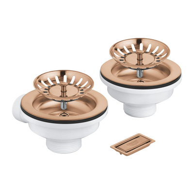 Grohe pop-up waste set - voor 1 of 2 spoelbakken - overloop combinatie - warm sunset geborsteld (mat brons)