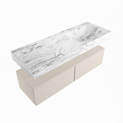 Mondiaz ALAN-DLUX Ensemble de meuble - 130cm - meuble Linen mat - 2 tiroirs - Lavabo Cloud Glace suspendu - vasque Droite - 1 trou de robinet