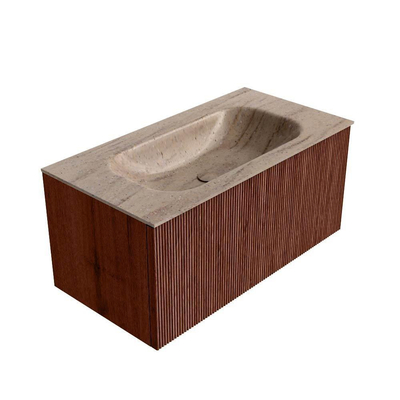 MONDIAZ KURVE-DLUX Meuble de salle de bains 90cm couleur Ruby avec 1 tiroir et 0 porte. Lavabo BIG SMALL Central 1 trou de robinet Saba.