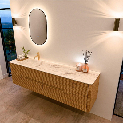 Mondiaz CIRO-DLUX Badkamermeubelset - 180x45x50cm - Solid surface wastafel Frappe - 1 wasbak Links - 1 kraangat - 4 lades - Oak