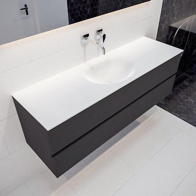 Mondiaz VICA ensemble de meuble de salle de bain - 150cm - meuble sous-vasque gris foncé - 2 tiroirs - lavabo moon milieu - sans trous de robinet - miroir LED - version XL 60cm de haut