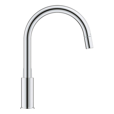 Grohe start flow Robinet de cuisine - monotrou - bec rehaussé rotatif extractible - saillie 21.5cm - poignée ouverte - Chrome