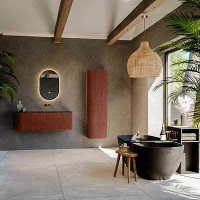 Mondiaz KURVE-DLUX Ensemble de meuble salle de bain - 125x46x40cm - 1 tiroir - 1 porte - lavabo en solid surface - droite - sans trou de robinet - Ruby