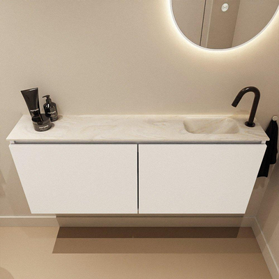 MONDIAZ TURE-DLUX Meuble WC 120 cm Talc. EDEN vasque Ostra position à droite. Avec 1 trou de robinet.