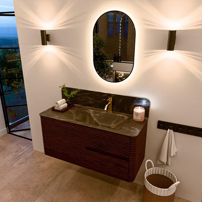 Mondiaz CIRO-DLUX Ensemble de meubles de salle de bains - 110x45x50cm - Lavabo solid surface Lava - 1 bassin à droite - 1 trou de robinet - 2 tiroirs - Ruby