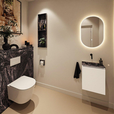 MONDIAZ TURE-DLUX Meuble de toilettes 40 cm Talc. Lavabo EDEN Lava position milieu. Sans trou de robinet.