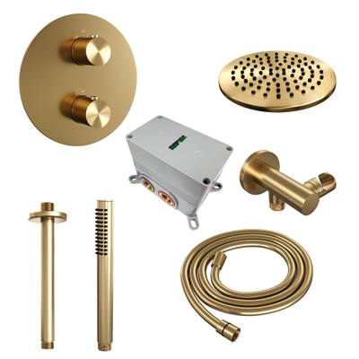 BRAUER Gold Edition ensemble de douche pluie encastré – douche de tête Ø 20 cm – bras de plafond 30 cm – douchette bâton – support fixe