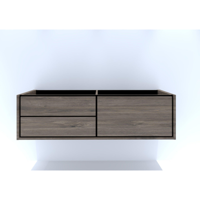 HR Badmeubelen Rize meuble sous lavabo - 2 tiroirs gauche (80cm)/1 tiroir haut droit (80cm) - sans poignée push2open - 160 x 45 x 45 cm - espresso