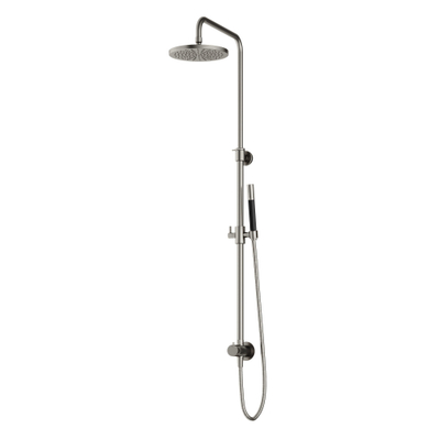 Hotbath Cobber M438 ensemble de douche de tête avec inverseur et flexible de douche 150cm avec douche de tête ronde 20cm douchette barre nickel brossé