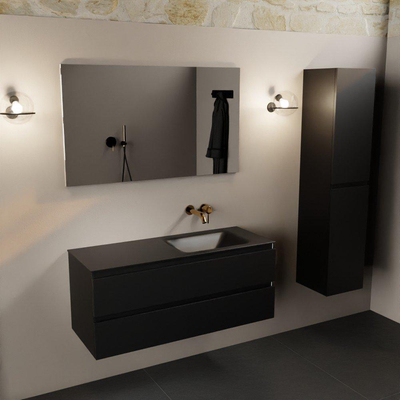 Mondiaz AIVY Ensemble de meuble - 120x45x50cm - 0 trous de robinet - 1 vasque Urban Solid surface - Droite - 2 tiroirs - avec miroir - MDF Urban