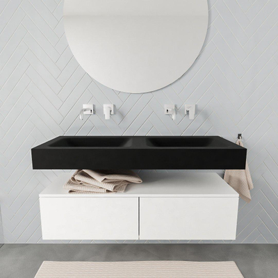 MONDIAZ ALAN 120cm - meuble bas - talc - 2 tiroirs - lavabo suspendu - 2 bassins - 0 trous de robinet - urban