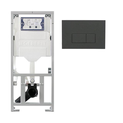Geberit Réservoir encastré UP320 avec plaque de commande QeramiQ push - double chasse - boutons rectangulaires - plastique anthracite mat