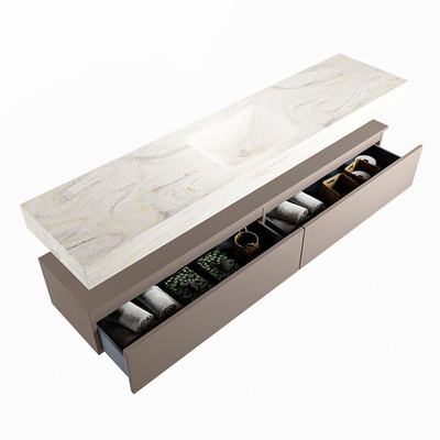 Mondiaz ALAN-DLUX Ensemble de meuble - 200cm - meuble Smoke mat - 2 tiroirs - Lavabo Cloud Ostra suspendu - vasque Centre - 0 trous de robinet