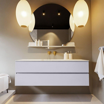 Mondiaz VICA-DLUX ensemble de meuble de salle de bain - 150cm - meuble sous-vasque cale - 2 tiroirs - lavabo encastré cloud milieu - sans trous de robinet - version haute de 60cm - opalo