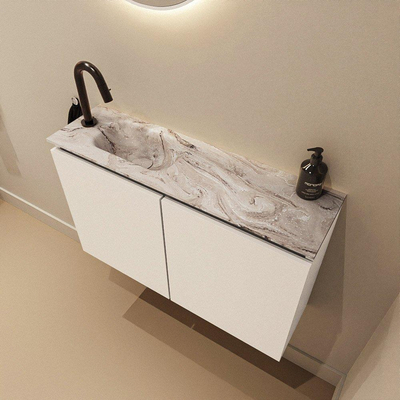 MONDIAZ TURE-DLUX Meuble de toilettes 80 cm Talc. EDEN lavabo Glace position à gauche. Avec 1 trou de robinet.