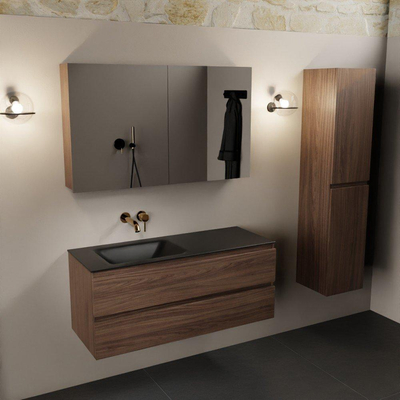 Mondiaz AIVY Ensemble de meuble - 120x45x50cm - 0 trous de robinet - 1 vasque Urban Solid surface - Gauche - 2 tiroirs - avec armoire de toilette - Melamine Mocha
