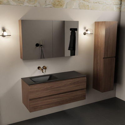 Mondiaz Aivy ensemble de meuble de salle de bains - 120x45x50cm - 0 trous de robinetterie - 1 vasque urban Solid surface - Gauche - 2 tiroirs - Avec armoire de toilette - Mélamine Mocha