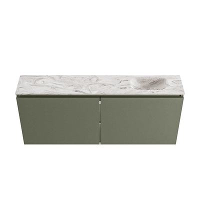 MONDIAZ TURE-DLUX Meuble de toilettes 120cm Army. Lavabo EDEN Glace position droite. Sans trou de robinet.