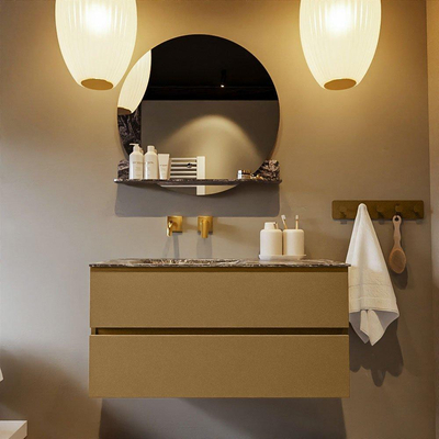 Mondiaz VICA-DLUX Ensemble de meuble de salle de bain - 100cm - meuble sous-vasque oro - 2 tiroirs - lavabo encastré cloud gauche - sans trous de robinet - version haute de 60cm - lave