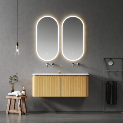 Saniclass Terra vasque pour meuble de salle de bainss - 121x46x1,2cm - coins arrondis - 2 vasques - sans trou de robinet - solid surface - blanc mat
