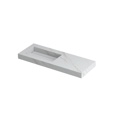 INK Pitch wastafel - 120x45x9cm - 1 wasbak links - 0 kraangaten - drain keramiek Calacatta mat