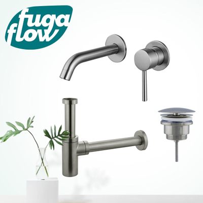 FugaFlow Eccelente Sobrado Badkamer Wastafelkraanset - inbouw wastafelkraan - always open plug - design sifon - PVD Geborsteld RVS -