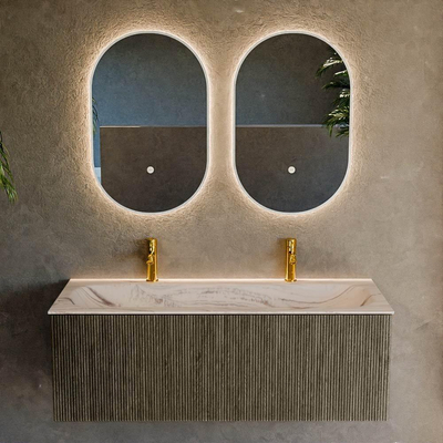 MONDIAZ KURVE-DLUX Meuble de salle de bains 120 cm couleur Shadow avec 1 tiroir et 0 porte. Lavabo BIG LARGE Central 2 trous de robinet Nata.