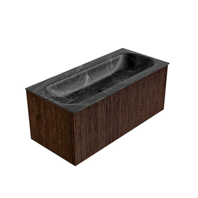 MONDIAZ KURVE-DLUX Meuble de salle de bains 100 cm couleur Walnut avec 1 tiroir. Lavabo BIG MEDIUM centré sans trou de robinet couleur Lava.
