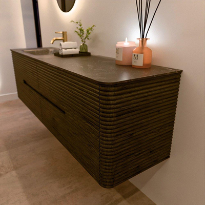 Mondiaz CIRO-DLUX Meuble de salle de bains - 170x45x50cm - Lavabo solid surface Lava - 1 vasque à gauche - 1 trou de robinet - 4 tiroirs - Shadow