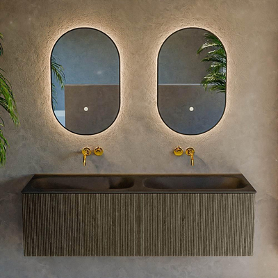 Mondiaz KURVE Ensemble de meubles de salle de bains - 140x46x40cm - 2 tiroirs - vasque solid surface - double - sans trou de robinet - Shadow