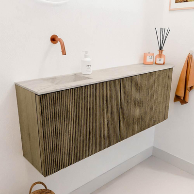 Mondiaz JOYA-DLUX 111.6cm toiletmeubel - ronding rechts kleur Dusk - Wastafel FAYE positie Links Zonder kraangat kleur Ostra.