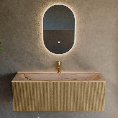 MONDIAZ KURVE-DLUX 120cm badmeubel kleur Dusk met 1 lade en 0 deuren. Wastafel BIG LARGE Midden 1 kraangat Arena.