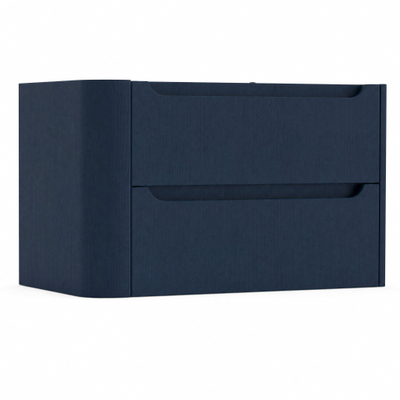 H&R Badmeubelen Juice Wastafelonderkast - 80x45x50cm - linkerhoek afgerond - 2 lades - geïntegreerde greep - blue oak