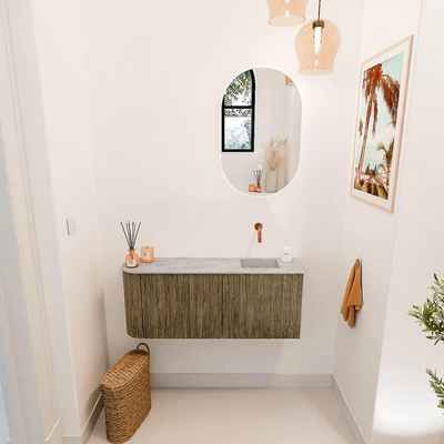 Mondiaz JOYA-DLUX 101.6cm toiletmeubel - ronding links kleur Dusk - Wastafel FAYE positie Rechts Zonder kraangat kleur Glace.