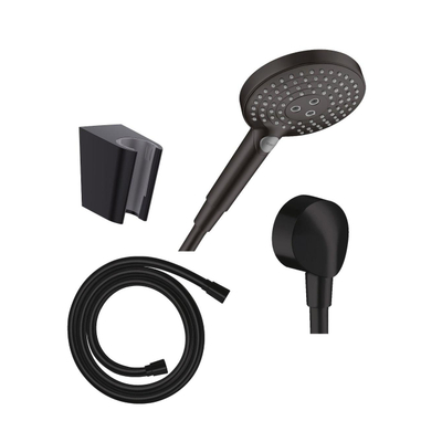 hansgrohe Raindance Select S handdouche 120 3jet mat zwart + wandhouder + slang + slangaansluitknie SHOWROOMMODEL