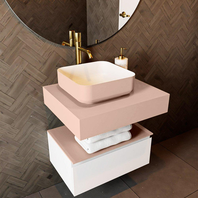 Mondiaz TOP 51 Plan vasque suspendu - 60x51x12cm - adapté pour vasque à poser - Solid surface - Rosee