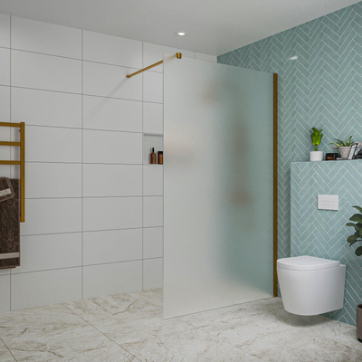 Fortifura Galeria inloopdouche - 120x200cm - mat - glas - wandarm - PVD - geborsteld koper