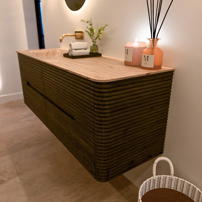 Mondiaz CIRO-DLUX Meuble de salle de bains - 140x45x50cm - Plan vasque Solid surface Arena - 1 vasque à gauche - sans trous de robinet - 4 tiroirs - Shadow