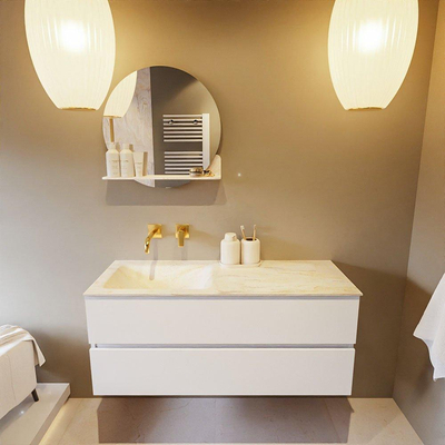 Mondiaz VICA-DLUX ensemble de meuble de salle de bain - 120cm - meuble sous lavabo talc - 2 tiroirs - lavabo encastré cloud gauche - sans trous de robinet - version haute de 60cm - ostra