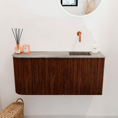 Mondiaz JOYA-DLUX 91.6cm toiletmeubel - ronding links kleur Ruby - Wastafel FAYE positie Rechts Zonder kraangat kleur Oza.