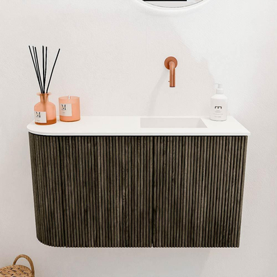 Mondiaz JOYA 71.6cm toiletmeubel - ronding links kleur Shadow - Wastafel FAYE positie Rechts Zonder kraangat kleur Talc.