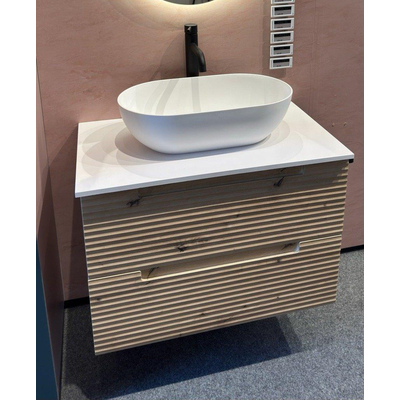 Saniclass Prime Wastafelonderkast - 80x55x44.9cm - Rustiek Eiken - incl topblad, waskom en kraan - showroommodel